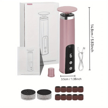 Lijadora eléctrica ajustable de 6 velocidades con 20 almohadillas de repuesto - Herramienta de cuidado de pies recargable por USB, diseño rosa y negro, batería - Regalo ideal para el autocuidado, herramienta de cuidado de pies | Cuidado de pies moderno |