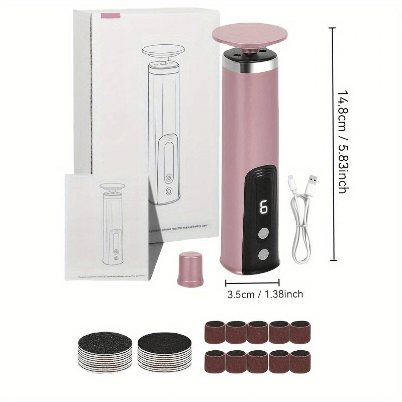 Lijadora eléctrica ajustable de 6 velocidades con 20 almohadillas de repuesto - Herramienta de cuidado de pies recargable por USB, diseño rosa y negro, batería - Regalo ideal para el autocuidado, herramienta de cuidado de pies | Cuidado de pies moderno |