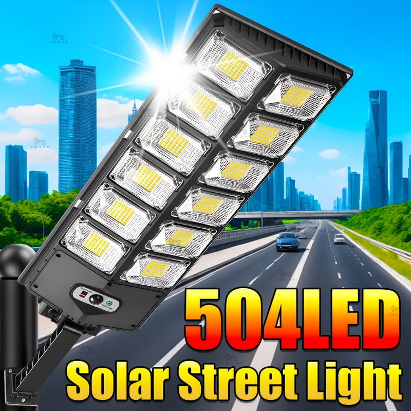 1 pieza de luz solar para calle 504LED, luces solares de 6500K, con sensor de movimiento de ángulo amplio, 3 modos, desde el atardecer hasta el amanecer, batería de gran capacidad de 4500mAh y soporte plegable para iluminación exterior en jardín, patio y