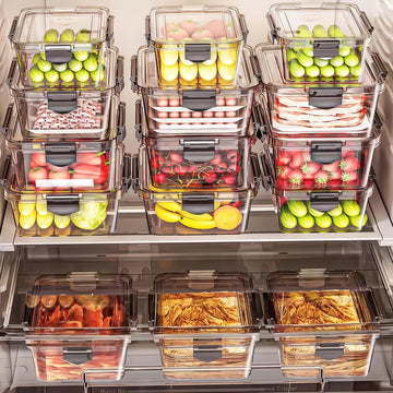 6pcs Cajas de Conservación de Alimentos para Refrigerador, Adecuadas para Nevera, Cocina, Sala de Estar, etc. Gran Capacidad con Sello Transparente Doble Hebilla Fácil de Ver, Ligero y de Alta Calidad
