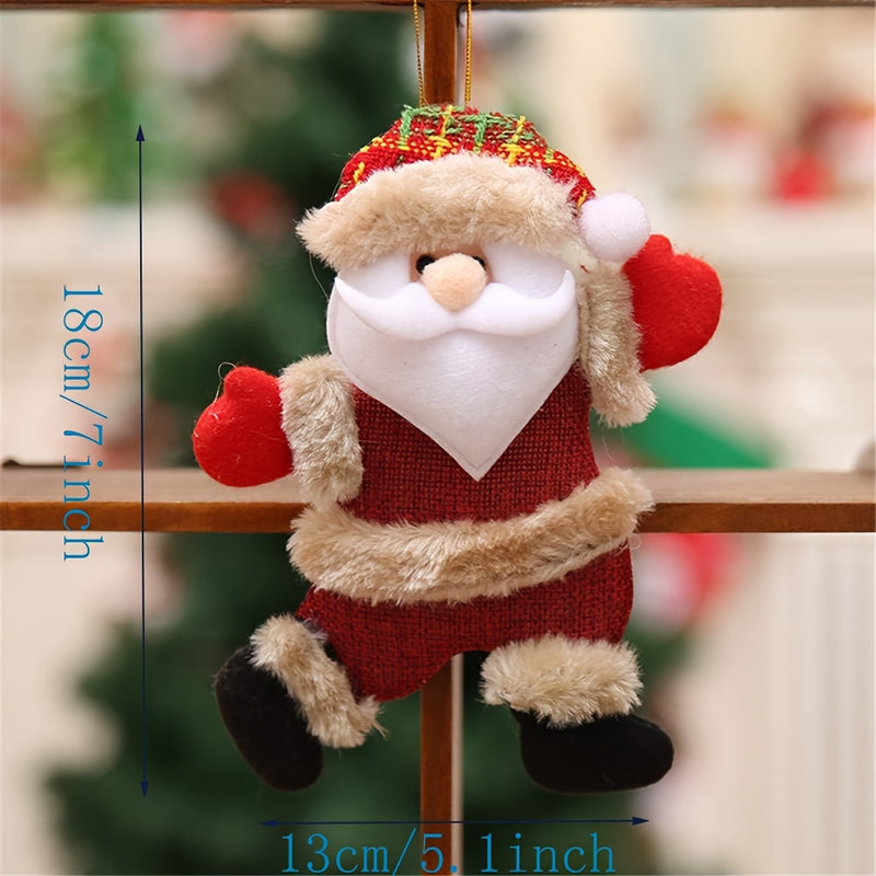 Juego de Decoración para Árbol de Navidad, 4 Muñecos de Peluche y Cuadros para Decorar con Motivos de Santa/Nieve/Muerto/Oso