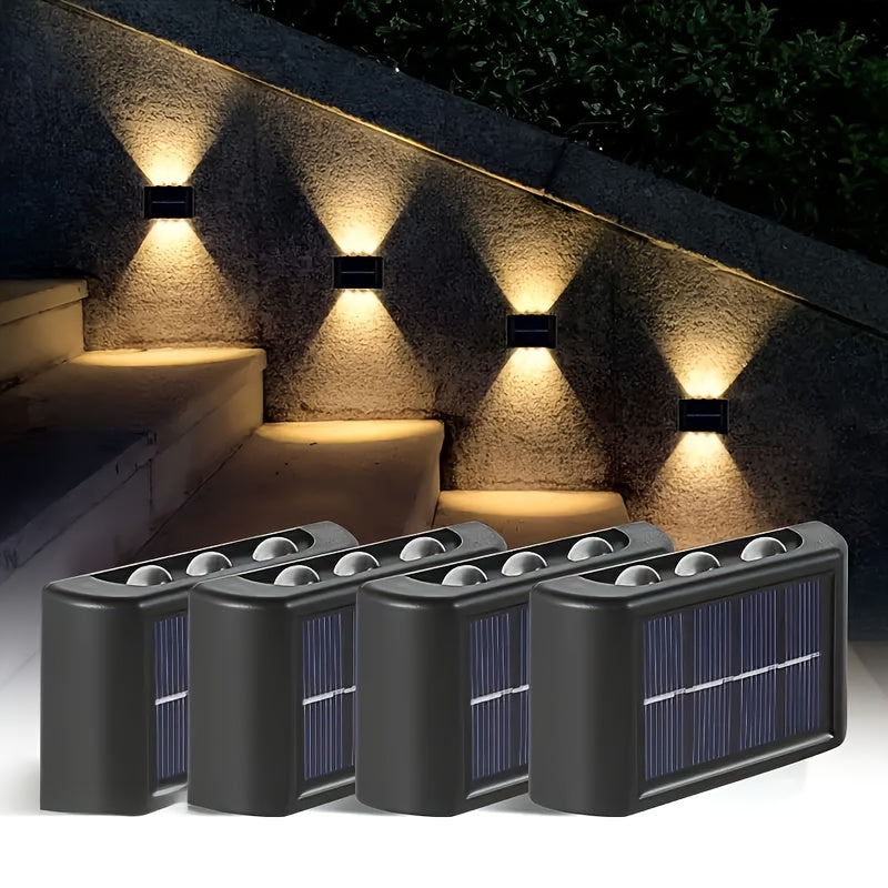 2 pzas. luces solares para pared exterior, luces de pared con doble cabezal, iluminación hacia arriba y abajo, 6 luces LED solares para jardín, calle o paisaje, decorativas, ideales para jardín, patio y balcón, con batería recargable de níquel, capacidad