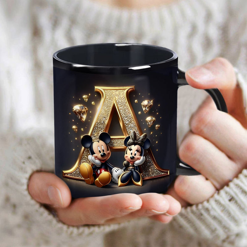 Taza de Cerámica de Disney Mickey y Minnie Mouse 1ud 11oz - Diseño Elegante con Letra Dorada A, Taza Duradera para Café, Té, Leche, Vino, Solo Lavado a Mano, Regalo de Cumpleaños para Fanáticos de Disney, Copa Disney