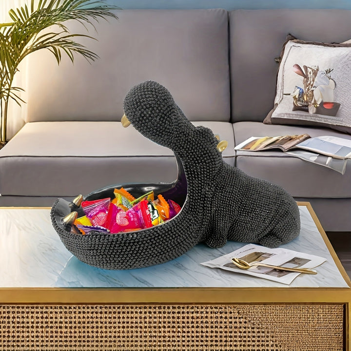 Escultura de Hipopótamo de Resina Versátil - Maceta Decorativa, Organizador de Llaves y Objetos Pequeños, Plato de Frutas para el Hogar y la Oficina