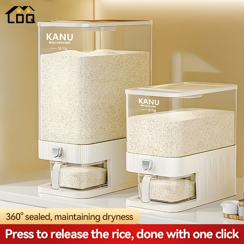 Dispensador de arroz hermético LDQ de 1 pieza - Contenedor de almacenamiento de granos de PP de gran capacidad de 10 kg con taza medidora - Dispensador de alimentos secos a prueba de humedad para arroz, frijoles, maíz - No se necesita electricidad