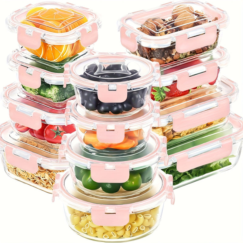 12 piezas de contenedores de almacenamiento de alimentos de vidrio con tapas - A prueba de fugas, microondas, horno y lavavajillas, cajas de almuerzo rectangulares reutilizables para preparación de comidas y organización del refrigerador.