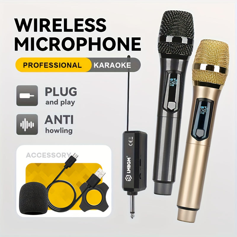 Micrófono inalámbrico recargable, micrófono inalámbrico de doble canal enchufar y usar, adecuado para canto en karaoke, discursos, bodas, iglesias, sistemas de sonorización