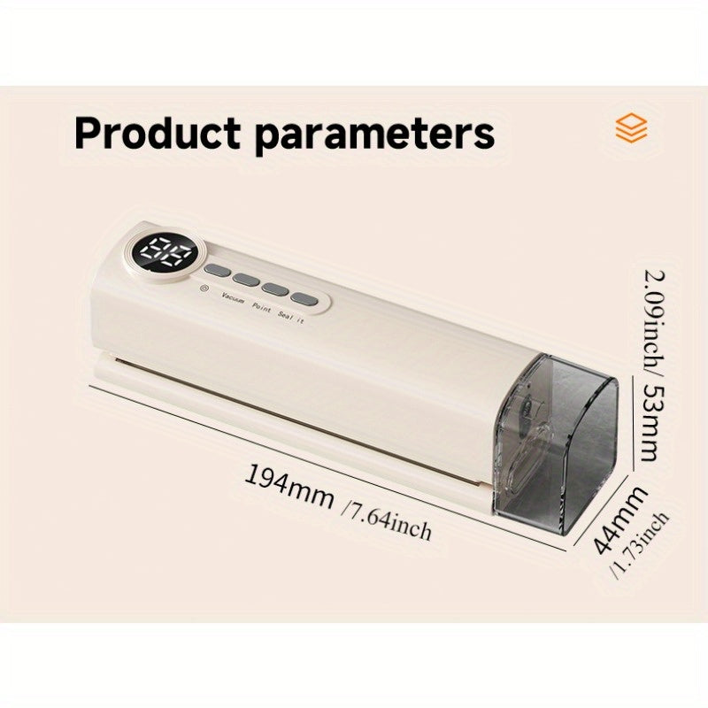 Selladora al Vacío Portátil USB con Sistema de Sellado para Snacks - Batería 1200mAh, Control Remoto sin varillas y Modos Seco/Húmedo para Sous Vide, Carnes Frías, Almacenamiento de Alimentos - Máquina Compacta para Cocina y Picnics al Aire Libre, Sellad