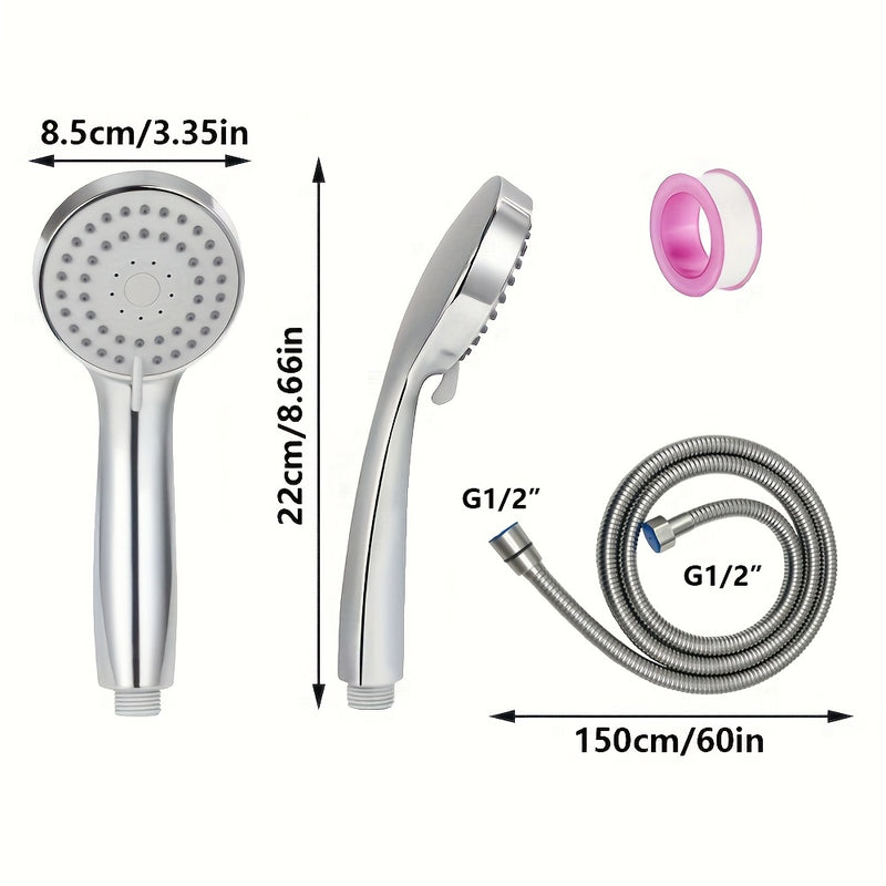 1pc Cabezal de Ducha Ajustable de 3 Modos con Supercompresión de Baja Presión y Manguera de Acero Inoxidable, Material ABS de Alta Calidad, Cabezal de Ducha Ahorrador de Agua para Presión de Agua Baja, Boquilla de Ducha Redonda Plateada