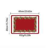 Alfombra de Terciopelo Roja y Verde Invierno Navideña de 1 Pieza - Antideslizante, Alfombrilla para Interior, Ideal para Cocina, Entrada y Sala de Estar en la Decoración Festiva del Hogar, Tapete Navideño