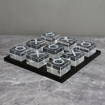 Decoración minimalista moderna de tablero de ajedrez XO cuadrado con cristales, pequeño adorno geométrico en blanco y - estatua multifuncional para decoración interior de escritorio o sala sin necesidad de electricidad