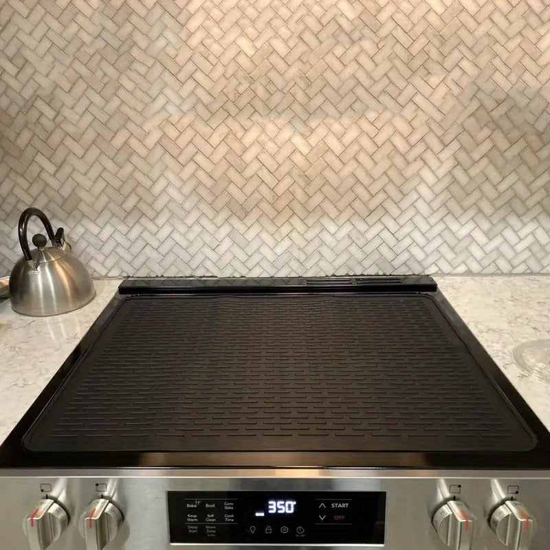 1pieza Cubierta de silicona extra grande para estufa, 71.12x50.8 cm, resistente al calor y antideslizante, se adapta a estufas eléctricas y encimeras de vidrio, ideal para RV y cocina, negro/gris