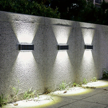 4 piezas de luces solares de 16 LED para exteriores, para decorar patios y paredes, IP44, fácil instalación, plástico duradero, iluminación de senderos exteriores para jardines.