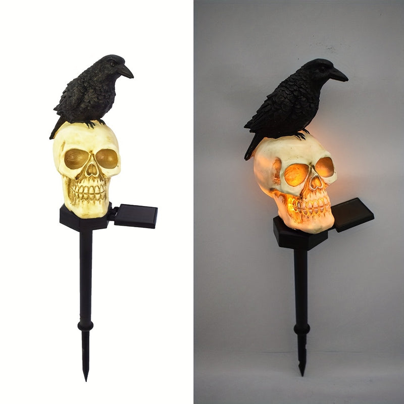 Decoración Gótica de Halloween con Energía Solar - Lámpara Colgante o Independiente para Exterior/Interior con Calavera Brillante, Panel Solar Desmontable, Encendido/Apagado Automático, Sin Control Remoto - Iluminación Espeluznante para Patio, Jardín o F