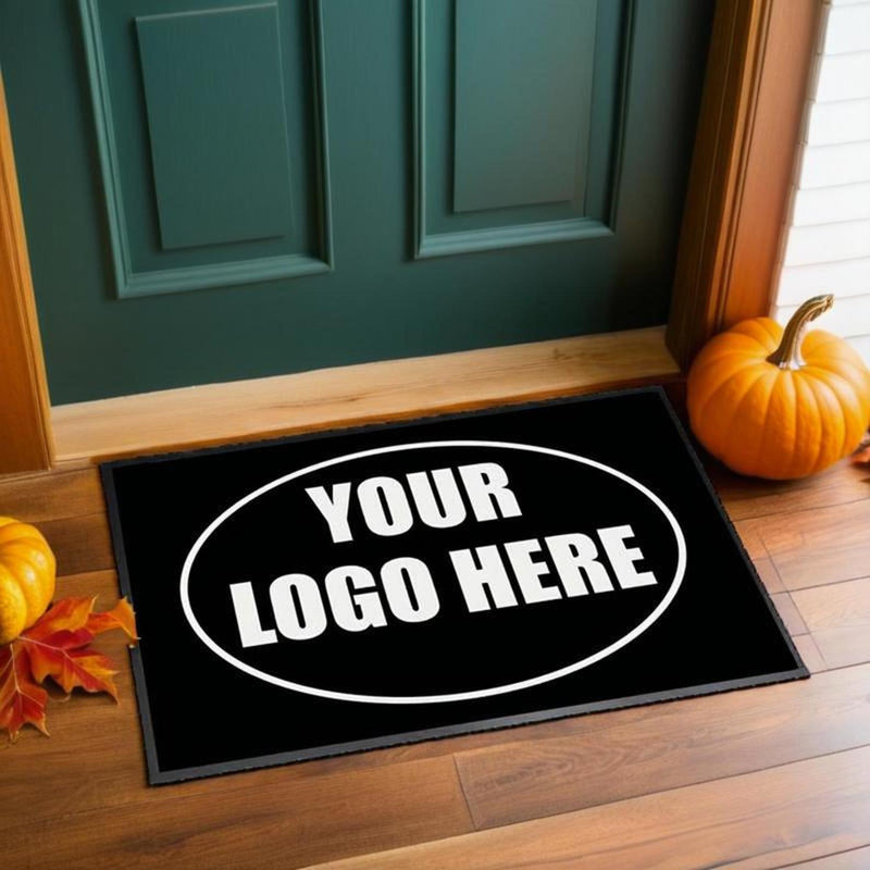 Felpudo de terciopelo cristal grueso de 1kg/m² con respaldo de silicona personalizable, alfombra de entrada para decoración del hogar, solo lavado a mano, 100% poliéster, negro con espacio para texto en blanco