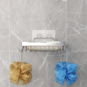 1 Pieza, Soporte Para Jabón De Ducha Con 4 Ganchos, De Acero Inoxidable A Prueba De Óxido, Soporte Para Jabón Montado En La Pared De Estilo Granja Para Ducha, Esponja De Cocina