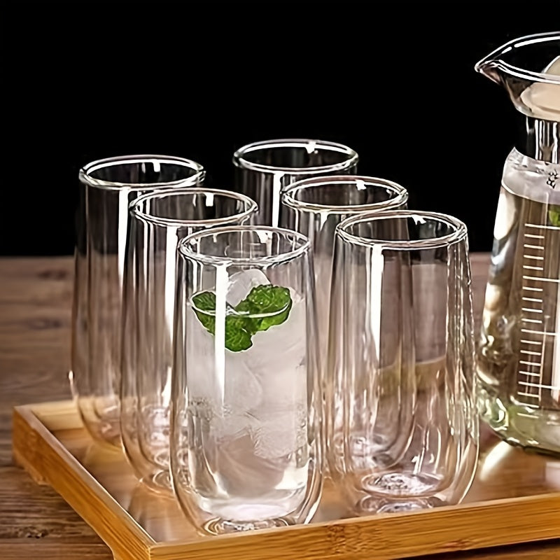 4/6 piezas Tazas de vidrio aislado de doble pared de borosilicato, sin plomo, reutilizables, redondas, seguras para congelador, multiusos, con seguridad para lavadora para uso en el hogar, vasos para leche y bebidas