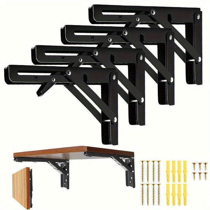2 piezas Soportes de estantería metálicos montados en pared pesados, tamaño ajustable, acero inoxidable con muelle, soportes de estantería triangulares plegables ahorradores de espacio para cocina, sin madera, instalación DIY