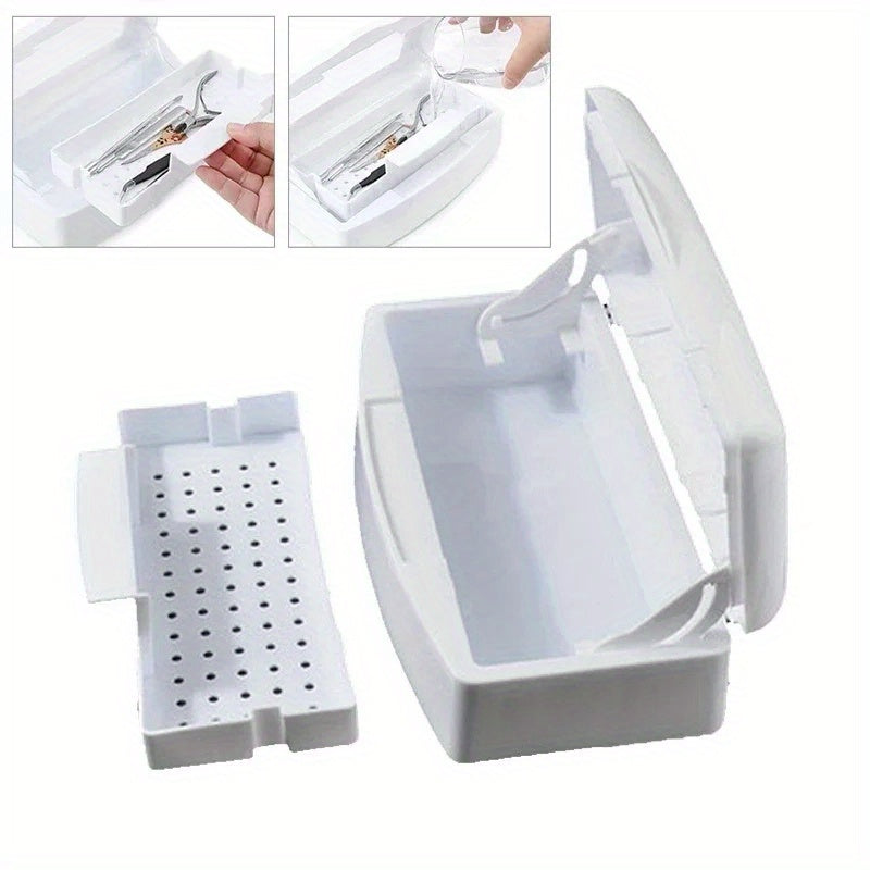 1pc Caja de Esterilización Portátil para Uñas - Sistema de Filtro con Alcohol, No Necesita Electricidad, Plástico Duradero para Limpieza de Herramientas de Pestañas Postizas y Uñas, Desinfección Higiénica en Casa o Salón, Bandeja de Drenaje Perforada, Di