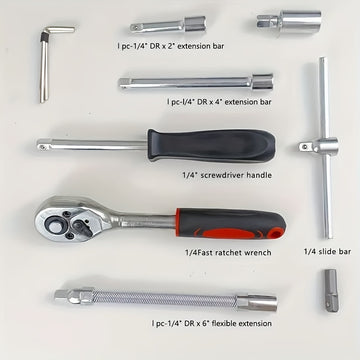 Juego de herramientas de reparación mecánica automotriz de 46 piezas, multifuncional con enchufe, llave y juego de ratchets, estructura metálica duradera con caja de herramientas y caja de almacenamiento.