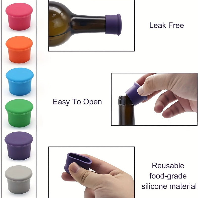 Tapón de Vino de Silicona Reutilizable, Corcho Reemplazable, Sellador de Botellas de Vino, Tapas de Botellas de Cerveza, Conservadores de Vino, Regalos de Vino, Fácil de Limpiar, Tapón de Botella de Vino Sin Fugas, Sello Retenedor de Tapas de Botellas de
