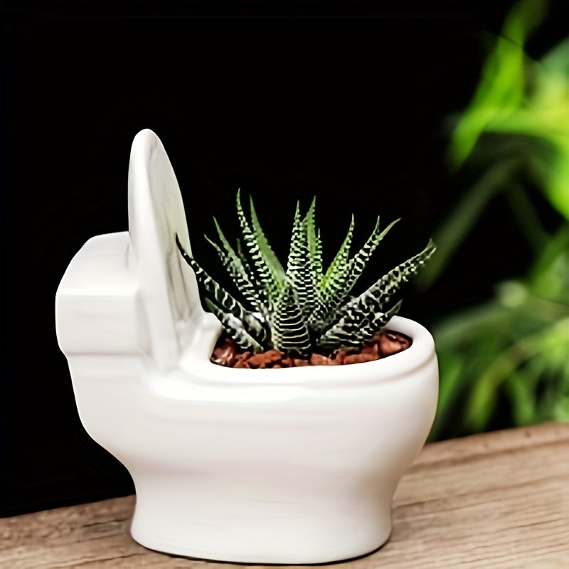 Maceta creativa de resina en forma de inodoro - Maceta blanca para suculentas y cactus con tapa, decoración única para el hogar en interiores y exteriores, para baño, cocina, jardín, decoración de baño.