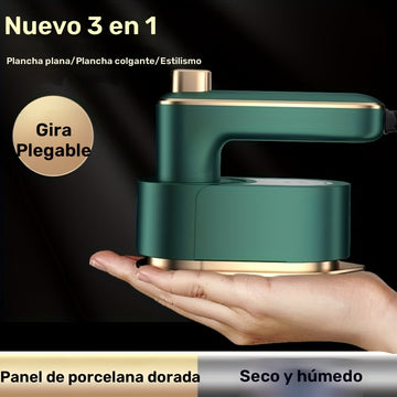 Compacto y fácil de viajar, vaporizador de ropa portátil 3-en-1 con calentamiento rápido, diseño plegable de 180°, funciones de vapor y prensado dobles, alimentación de 12V/220V, enchufe de EE. UU. - Ideal para uso en casa y universidad, vaporizador efic