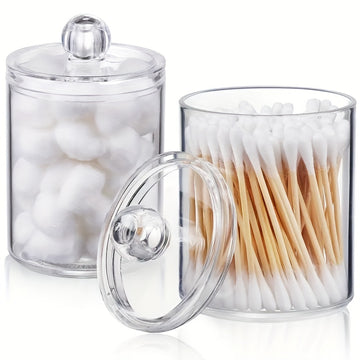 4 unidades/3 unidades/2 unidades/1 unidad de contenedores de hisopos de plástico transparente con tapa, acabado pulido, dispensador de mostrador para hisopos, almohadillas de maquillaje, cosméticos
