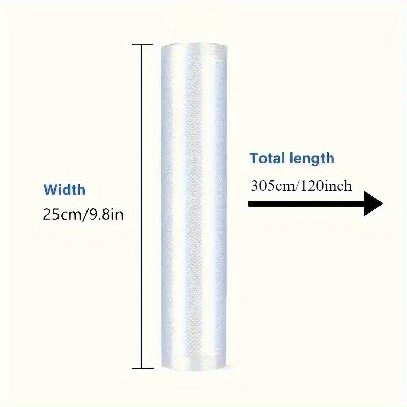 1 Rollo de Bolsas para Sellado al Vacío Extra Largas - 305 cm (10 pies), Bolsas de Almacenamiento de Comida Resistentes y Antifugas, Diseño Compacto Ahorrador de Espacio para Preparación de Comidas, Conservación del Fresco - Ideal para Hogar, Restaurante