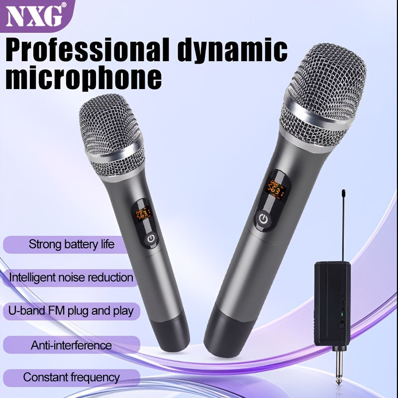 Juego de Micrófono Inalámbrico Profesional NXG - Sistema Dual UHF con Receptor USB, Batería Recargable de 1200mAh, Ideal para Karaoke, Escritorio, Presentaciones y Bodas
