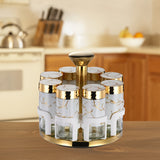 Juego de especias de cocina de 8 botellas con asas doradas - Elegantes frascos de vidrio blanco y dorado para condimentos, pimientas y hierbas, ideales para estanterías giratorias de especias, esenciales para estanterías de especias | Contenedor de espec