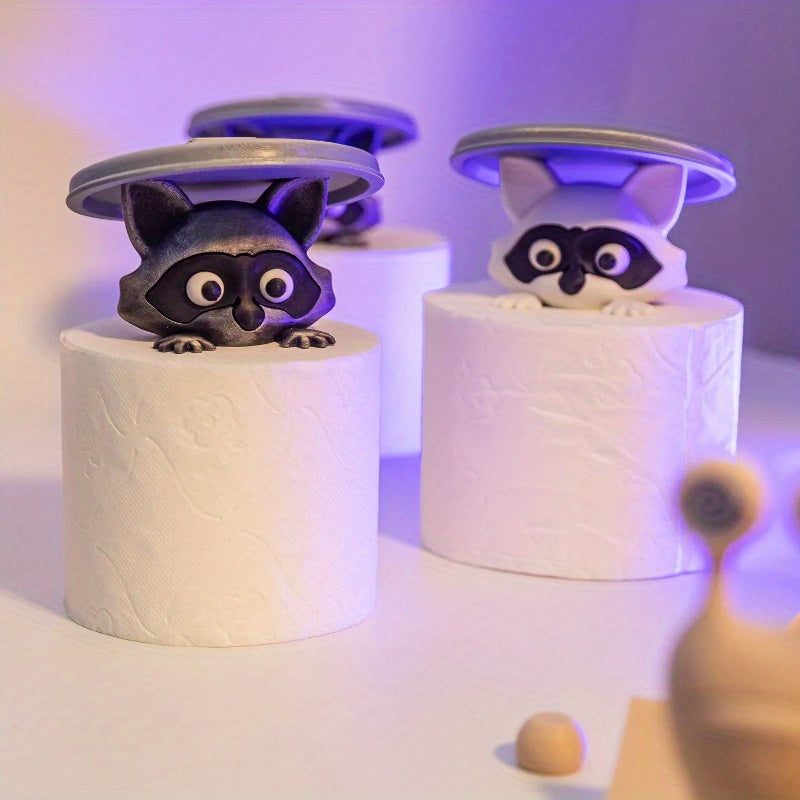 Soporte para papel higiénico con diseño de mapache en 3D - Decoración divertida para baño con tapa, regalo ideal para amantes del humor, plástico blanco, diseño independiente, decoración de baño con mapache