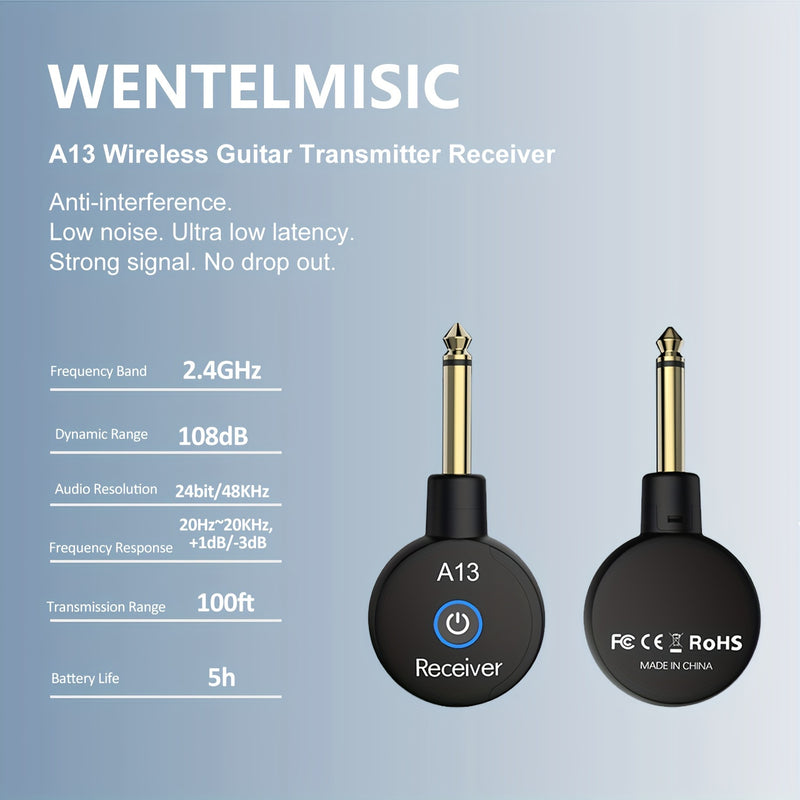 Sistema inalámbrico mini para guitarra de 2.4 GHz, transmisor y receptor inalámbrico para guitarra, bajo e instrumentos eléctricos