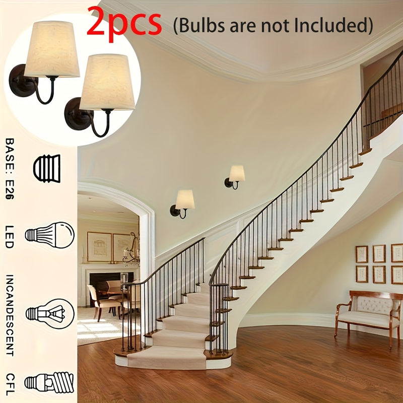 2 piezas de perillas de pared tradicionales de metal con sombreros de luz, perilla semi-englobada desmontable para dormitorio, sala de estar, cocina, pasillo - Conectado a la red eléctrica, instalación fácil, compatible con bombillas E26/E27 (bombillas n
