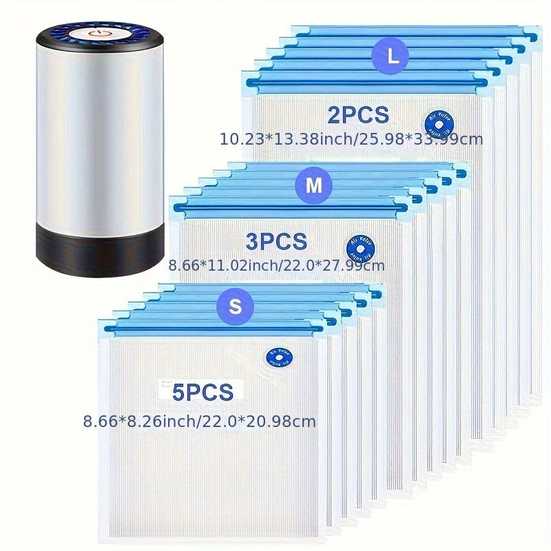 Selladora Eléctrica 6 en 1, Máquina Compacta de Sellado con Bomba de Vacío Portátil y Bolsas para Alimentos de 3 Tamaños: 21.59 × 20.32 cm, 27.94 × 25.4 cm, 33.02 × 27.94 cm | Solución Ideal para Conservar Frutas y Verduras Frescas sin Humedad | Duradera