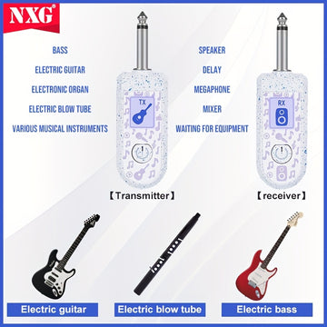 YAMNWEO Sistema sin varillas de Guitarra 2.4GHz XLR - Audio en Tiempo Real 48K/16bit, Batería Recargable y Alimentación USB, Compatible con Guitarra Eléctrica, Bajo, Saxofón - Blanco, Transmisión para Instrumentos Musicales, Diseño Elegante del Transmiso