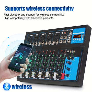 Mezclador DJ Portátil USB GH7 - Consola de Sonido de 7 Canales con Entrada MP3, Fuente de Alimentación de 48V para Grabación en Computadora, Negro