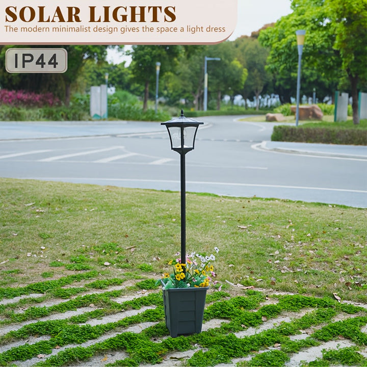 132.08 cm Farola Solar con Macetero, Lámpara de Calle Solar para Jardín, Senderos, Césped y Entrada Exterior (Cálido)