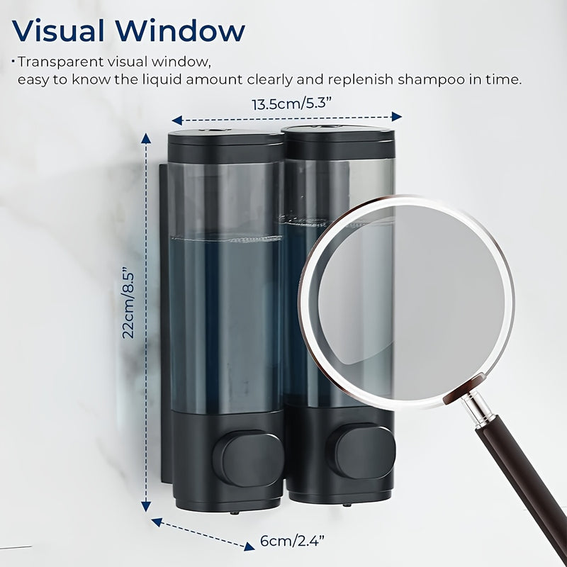 Dispensador de jabón de pared, diseño con cámara transparente de 300ml, accionamiento manual, ideal para baño y ducha, uso en hogares, hoteles, apartamentos y restaurantes