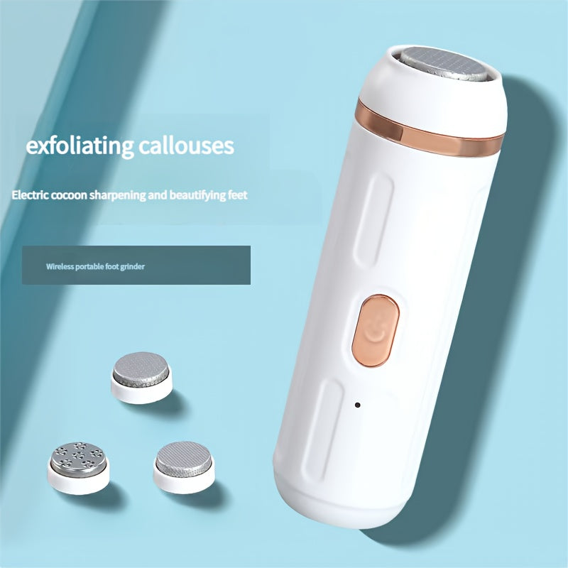 Exfoliador de Pies Portátil Inalámbrico Recargable USB - 2 Velocidades, Diseño Resistente a Arañazos y con Sensor de Presión para Eliminación Suave de Pieles Muertas Beige Claro - Exfoliador Plástico Blanco para Cuidado de Pies Duros y Agrietados, Dispos