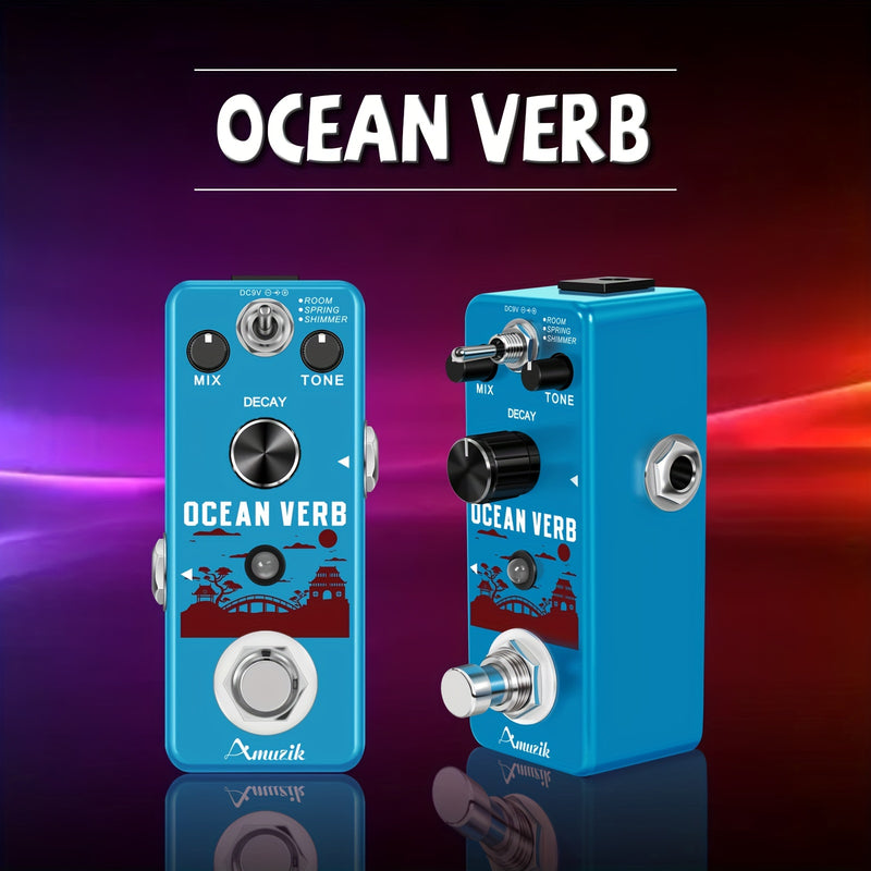 Pedal de reverberación para guitarra, pedal de efectos digital Ocean Verb con 3 modos: sala, resorte y brillo, para guitarra eléctrica y bajo, tamaño mini, bypass verdadero