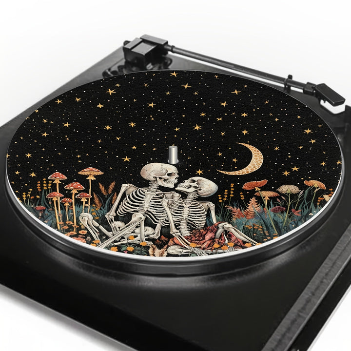 1pc Alfombrilla para Tocadiscos de Pareja Esqueleto, Tapete Mandala Floral para Reducir Estática y Ruido Mejorar Calidad del Sonido con Diseño de Plato para Vinilo