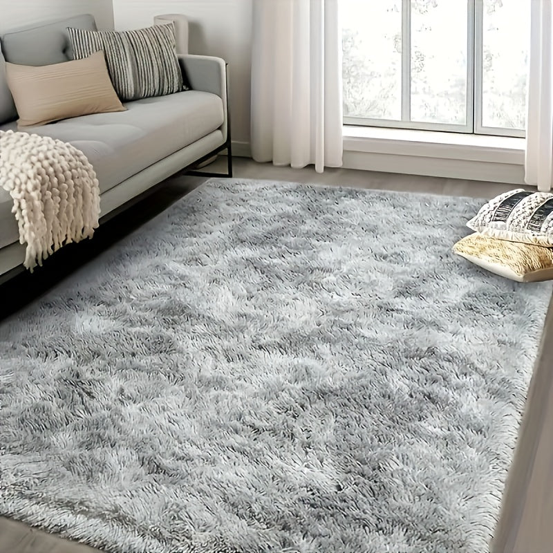 1 alfombra suave de poliéster peluda en gris, antideslizante, rectangular, para sala, dormitorio u oficina, decoración moderna, hecha a máquina, de fibra de poliéster