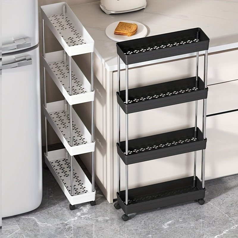 Carro de almacenamiento de cuatro niveles, carrito de varias capas para espacios reducidos - estantería de cocina, carrito de piso, organizador delgado, organizador de varias capas para sala de estar y baño.