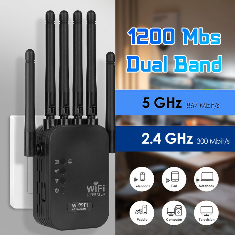 Amplificador de señal WiFi para hogar - Extensor de Internet, amplificador de WiFi, alcance largo hasta 12880 pies cuadrados y 120 dispositivos, repetidor de WiFi.