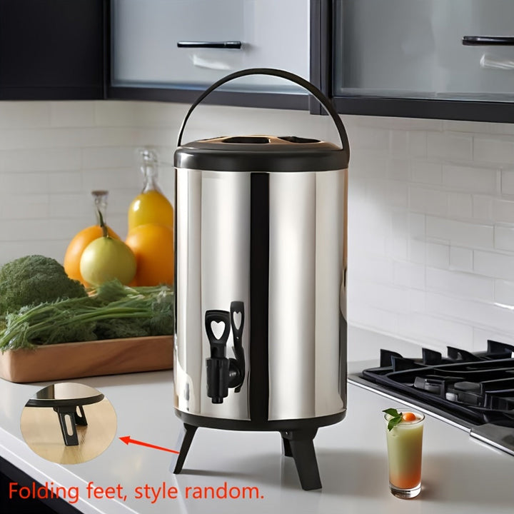 1 pieza, Dispensador de té aislado de acero inoxidable, cubo de hielo versátil para beber al aire libre, cubo térmico de gran capacidad para leche con diseño de tapa de múltiples capas, base plegable para uso comercial, equipado con asa para agregar hiel