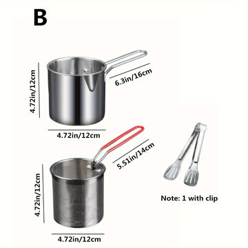 Freidora de acero inoxidable con cesta y clip - Mini freidora de 1,2 l sin carga y de bajo consumo para cocinas de inducción y gas, perfecta para freír patatas fritas, pollo, nuggets - Utensilios de cocina con mango