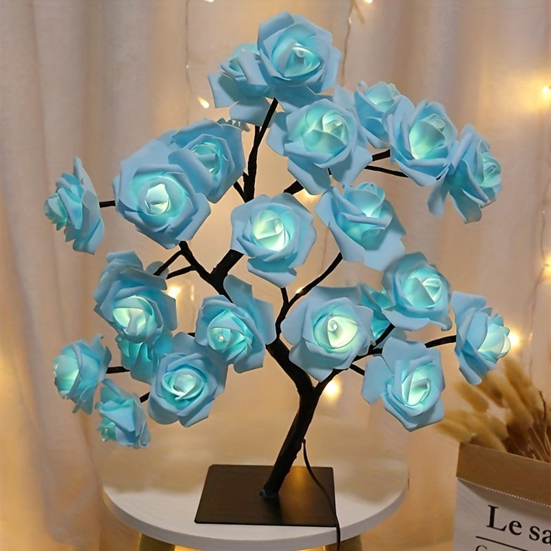 1pc LED Rose Flower Lámpara De Mesa, Valentine Tree Fairy Lights 24LED Rose Flower Tree Lights Día De San Valentín USB Lámpara De Mesa Fairy Maple Leaf Night Light Fiesta En Casa Navidad Boda Dormitorio Decoración Regalo