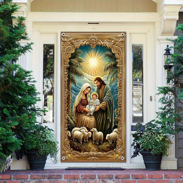 Banner de Puerta 2D, Bandera de Puerta 2D, 90x180cm/35.4x70.9pulgadas, Material de Poliéster - Banner de Puerta con Escena del Nacimiento, Decoración Estacional Adecuada para Reuniones en Casa y Decoración de Dormitorio, Apto para Diversas Ocasiones, No