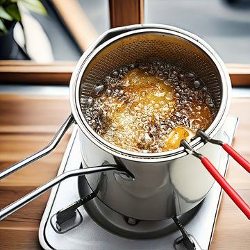 Freidora de Acero Inoxidable Resistente con Filtro Integrado - Freidora Comercial y Doméstica, Tapa de Gran Apertura, Diseño Fácil de Limpiar - Sin Necesidad de Electricidad, Ideal para Papas Fritas, Pollo, Pescado - Aparato Compacto que Ahorra Espacio e
